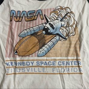 NASA Graphic Baseball Tee in White and Grey, L